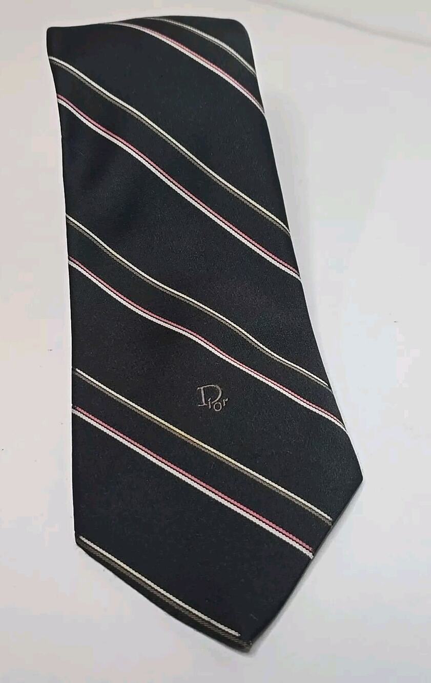 Vintage Christian Dior Tie Stripes Authentic Dior Monogram Luxury Necktie 58"